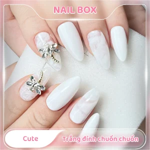 Nail box cute trắng đính chuồn chuồn
