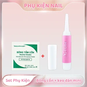 Set phụ kiện nail bông cồn + keo dán mini