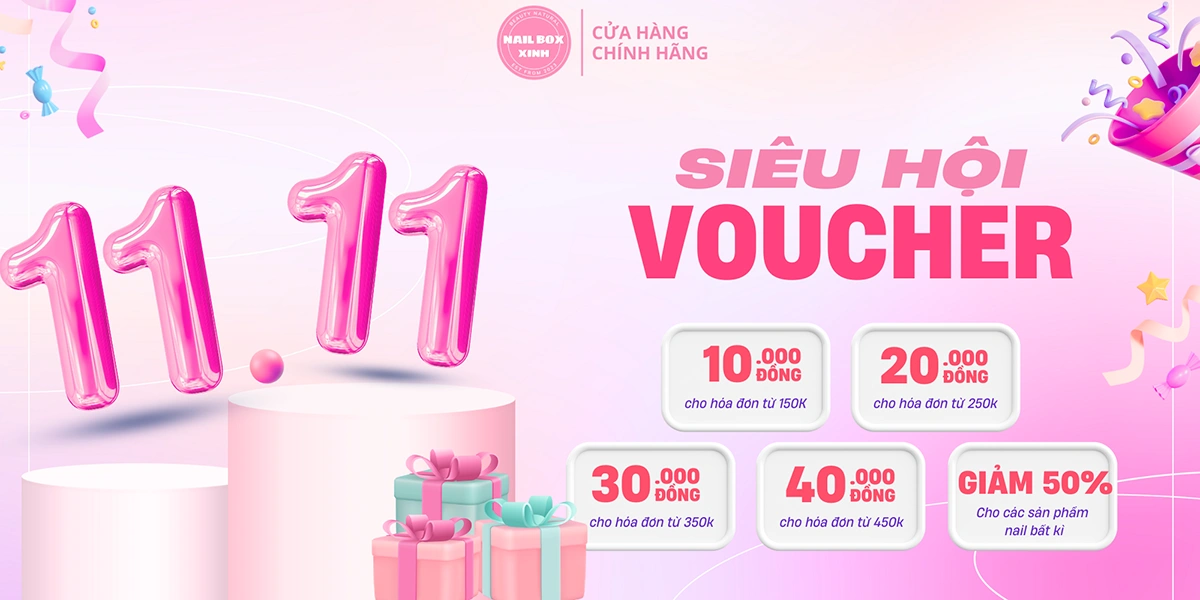 Banner Voucher 11 tháng 11 Nail Box Xinh